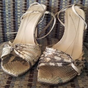 Kate Spade gold shimmery snake ankle wrap heels